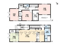 LDK広々17.5帖＾＾ WIC・パントリー・バルコニー・和室付きです＾＾ 2F洋室が6帖以上＾＾お子様が大きくなっても困りません＾＾