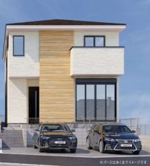 1号棟完成予想図。木目調が目を引くハイセンスな外観です＾＾ 完成をお愉しみに＾＾