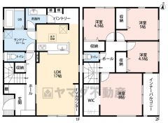 LDK広々17帖。 WIC・パントリー・洗面室収納・インナーバルコニー有。 全居室2面採光＾＾