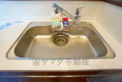 広々とした凸型シンクに洗剤ポケットを標準装備。大きなお鍋など洗いやすいです。洗剤や石鹸、スポンジもすっきりできる収納付き。