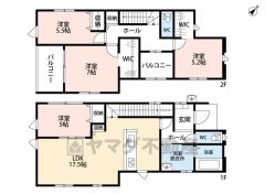 LDK広々約17.5帖。 パントリー・バルコニー2ヵ所・WIC2ヵ所・廊下収納有。