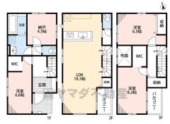 リビング吹抜付きで開放感＾＾1階3階ウォークインクローゼット完備＾＾4.5帖の納戸付きで収納量たっぷり＾＾