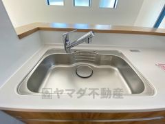 色も形もキレイなシンクは、広さも確保しているので、大きめの鍋も簡単に洗えます。