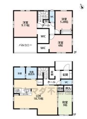 18.75帖の広いLDK＾＾収納付き。2階にも2か所WICがあり、お荷物の多い方もスッキリ整頓できます＾＾