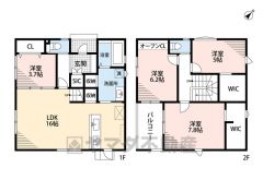 オール電化＾＾LDK16帖。WIC2ヵ所、SIC、南面バルコニー有＾＾ご家族のコミュニケーションが増えるリビング階段です＾＾