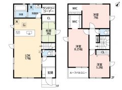 洗面化粧台の隣にランドリールーム付き＾＾WIC2カ所＾＾主寝室は広々約8.25帖＾＾リビング階段採用＾＾