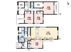 LDK広々18.7帖。 リビングは陽当たり良い3面採光。 WIC2ヵ所・バルコニー2ヵ所・パントリー有。 ご家族のコミュニケーションが増えるリビング階段＾＾