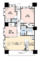 LDK15帖＾＾ WIC、パントリー、バルコニー有。 全居室に収納有＾＾ 来客時などに利用できる和室付き＾＾