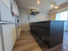 対面式カウンターキッチンでお子様の様子が見守れます。カウンタートップは耐熱性に優れており、日ごろのお掃除もふき取るだけでＯＫ。ステンレスシンクも簡単にお掃除できますよ。