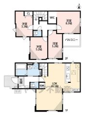 LDK広々20.5帖＾＾ WIC・南面バルコニー・リビング収納・スタディーカウンター有。3面採光。 ご家族とのコミュニケーションが増えるリビング階段です＾＾
