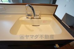 広々とした凸型シンクに洗剤ポケットを標準装備。大きなお鍋など洗いやすいです。洗剤や石鹸、スポンジもすっきりできる収納付き。