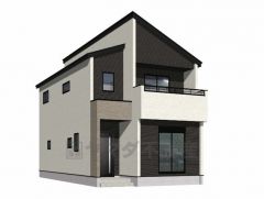 （1号棟）完成予想図。ホワイトを基調としたシンプルで飽きの来ない外観です。 流行に左右されないベーシックなカラーリングは、永住にふさわしい佇まいです。