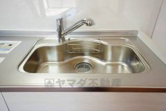 広々とした凸型シンクに洗剤ポケットを標準装備。大きなお鍋など洗いやすいです。洗剤や石鹸、スポンジもすっきりできる収納付き。