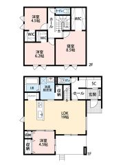 LDK広々19帖。SIC・WIC3ヵ所・パントリー有。リビング階段。全居室フローリング＾＾
