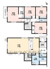 洋室が4部屋ありお子様が大きくなっても安心です＾＾ ウォークインクローゼット・パントリー・リビング収納・廊下収納完備。オールフローリング。