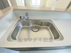 広々とした凸型シンクに洗剤ポケットを標準装備。大きなお鍋など洗いやすいです。洗剤や石鹸、スポンジもすっきりできる収納付き。