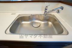 色も形もキレイなシンクは、広さも確保しているので、大きめの鍋も簡単に洗えます。