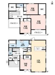 LDK広々60坪以上＾＾SIC・WIC・FCL・パントリーなど収納スペースが豊富。陽当たり良い南面バルコニー2ヵ所有り＾＾リビング3面採光。