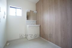 収納が隠れて使いやすい、シャワー付き三面鏡洗面ドレッサーです。朝の準備もぬかりなくできます。