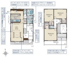LDK広々20帖。カウンター・パントリー・WIC2ヵ所・インナーバルコニー有。南向きで日当たり良好＾＾