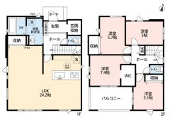 広めの玄関には大容量の土間収納確保＾＾主寝室にはWIC付きです＾＾南向きバルコニー＾＾