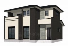 完成予想図。ブラック・ホワイトを基調としたシンプルで飽きの来ない外観です。 流行に左右されないベーシックなカラーリングは、永住にふさわしい佇まいです。