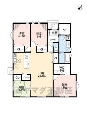 オール電化。平屋＾＾ LDK広々22.5帖＾＾ パントリー、WIC、SIC、和室有。