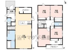 LDK広々17.7帖。 陽当たり良好な3面採光＾＾パントリー・WIC・バルコニー有。 ご家族のコミュニケーションが増えるリビング階段＾＾