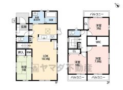 リビングは18帖以上の開放感あふれる空間。2階全室バルコニーにつながります＾＾主寝室には大容量のウォークインクローゼット付き。
