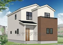 （1号棟）完成予想図。シンプルでいつまでも飽きのこないデザインが周囲の環境に調和し、どんなご家族にもフィットするデザインです。