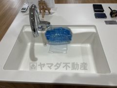 広々とした凸型シンクに洗剤ポケットを標準装備。大きなお鍋など洗いやすいです。洗剤や石鹸、スポンジもすっきりできる収納付き。