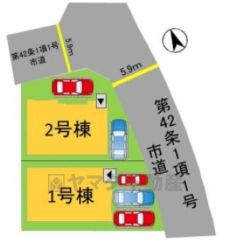 2号棟。駐車スペースは2台以上確保＾＾前面道路は広く出入りしやすいですよ＾＾