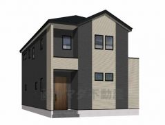 （3号棟）完成予想図 ベージュ・ブラックを基調としたシンプルで飽きの来ない外観です。建物ごとに間取りや色味が異なりますので、ぜひ一度現地で見比べてください＾＾