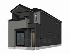 （1号棟）完成予想図。ブラック・グレーを基調としたシンプルで飽きの来ない外観です。 流行に左右されないベーシックなカラーリングは、永住にふさわしい佇まいです。