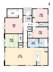 約19帖のLDK＾＾隣接する和室と合わせると約24帖あり広々と使用できますよ＾＾ 主寝室には大型のWIC付きです＾＾