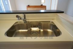 色も形もキレイなシンクは、広さも確保しているので、大きめの鍋も簡単に洗えます。