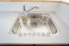 広々とした凸型シンクに洗剤ポケットを標準装備。大きなお鍋など洗いやすいです。洗剤や石鹸、スポンジもすっきりできる収納付き。