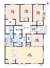 平屋。LDK広々18.1帖。FCL・WIC・洗面室カウンター・パントリー・土間スペース＾＾
