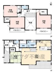 リビングは20帖の開放感あふれる空間です。2階は洋室が3部屋あるので、お子様が大きくなっても安心ですね＾＾