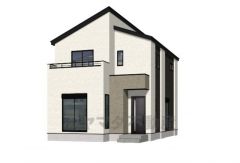 （1号棟）完成予想図。ホワイトを基調としたシンプルで飽きの来ない外観です。流行に左右されないベーシックなカラーリングは、永住にふさわしい佇まいです。