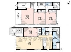 敷地面積50坪以上。LDK広々19帖。 パントリー・バルコニー・WIC有。 全居室フローリングでお掃除ラクラク＾＾