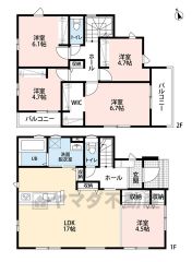 LDK広々約17帖＾＾ パントリー・WIC・バルコニー・廊下収納有。 全居室フローリングでお掃除ラクラク。 全室2面採光＾＾