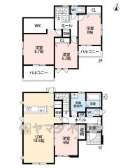 LDK広々18.5帖＾＾ WIC・パントリー・バルコニー2ヵ所有。 リビングは陽当たり、風通しの良い3面採光です＾＾