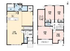LDK広々25.1帖。WIC・納戸・南面バルコニーあり。リビング3面採光。全居室2面採光。リビング階段＾＾