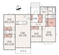 広々約17帖のLDK＾＾玄関横のSIC、7帖洋室のWICをはじめ、各居室やホールにも収納を確保しており、住空間をすっきり保ちやすい間取りです。