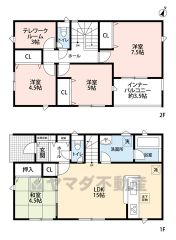 3帖のテレワークルーム完備。リビングと隣接する和室を一体利用すると約20帖。ワイドバルコニーで日当り風通し良好です＾＾
