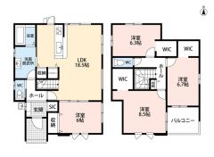 LDK広々18.5帖。全居室2面採光で日当たり良好。 WIC3ヵ所・SIC・パントリーなど収納が豊富＾＾