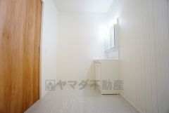 収納が隠れて使いやすい、シャワー付き三面鏡洗面ドレッサーです。朝の準備もぬかりなくできます。