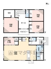 LDK広々20帖。バルコニー・WIC＾＾リビング階段。全居室収納・フローリング。