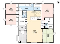LDKは約19.5帖＾＾主寝室は約7.75帖とWIC付き＾＾子供部屋としておすすめな約4.75帖の洋室が2部屋＾＾